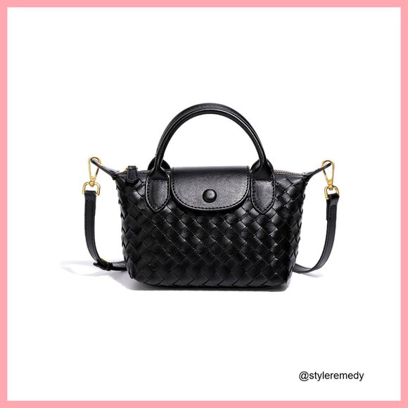 Braided Faux Leather Top Handle Satchel Handbag Crossbody Bag